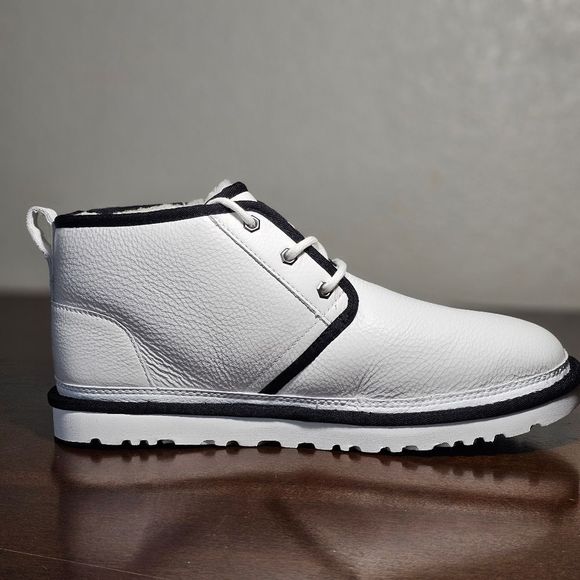 UGG Neumel Leather Chukka Boots Men\'s 8 White Black Wool Lined 1133777 Plush New main image 5